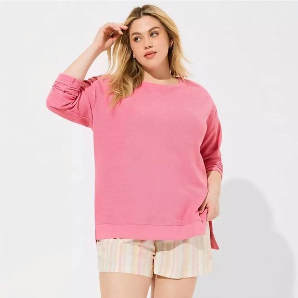 NWT Torrid Plus Size 2X Reverse French Terry Drop Shoulder Sweatshirt in Pink - Picture 1 of 5